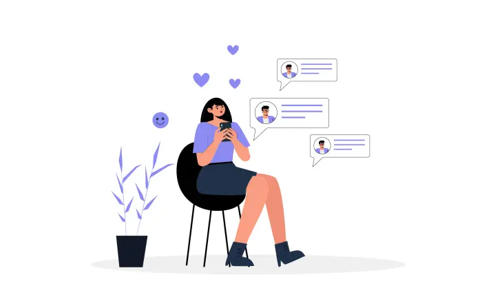 Cute Girl Online Chatting with a Smartphone Creative Character Design Illustration image